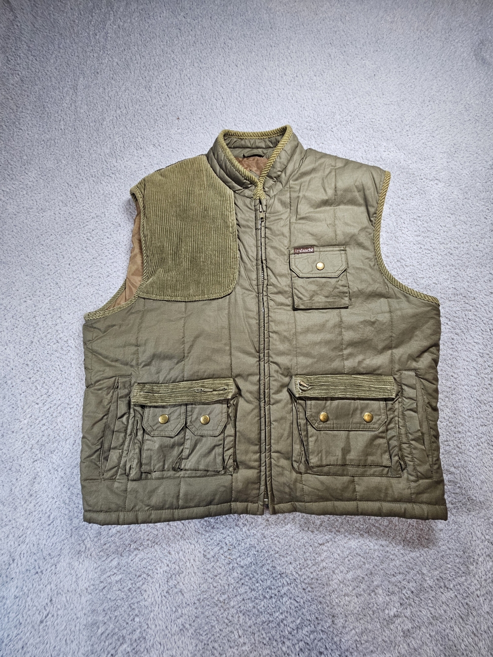 Vintage Avalanche Mountain Gear Quilted Hunting Vest Olive Green Men's Large